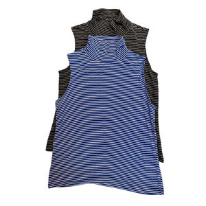 Womens Covington Striped Sleeveless Turtleneck Tank Top L Blue Black 2 Pc Bundle
